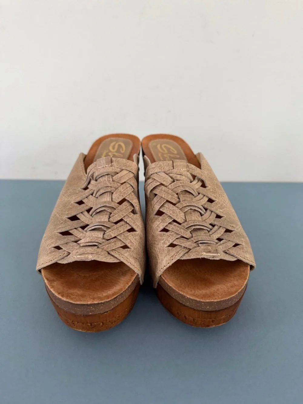 Sbicca Genesis Woven Leather Studded Taupe Boho Platform‎ Wedge Sandals